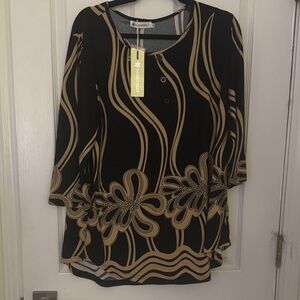 Just Be Black and Tan Floral Patterned Blouse